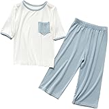 [G-UYO] パジャマ キッズ 寝巻き 男の子 tシャツ 上下セット 男女兼用 子供服 七分丈ズボン 女の子 部屋着 半袖 ルームウェア ジュニア 無地 春夏 100～160cm