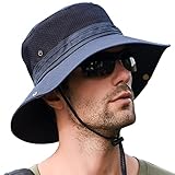 サファリハット メンズ【メッシュ通気構造 折り畳み UVカット】帽子 日焼け 速乾性 軽量 防風 つば広 ひも付き 釣り 登山 ハイキング 
