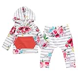 Dovewill ポケットトップ　　ロングパンツ　　ベビー　　ガール　　　服装　　花プリント　パーカー　　上下セット　　ソフト　　全4サイズ - 花, 6-12ヶ月
