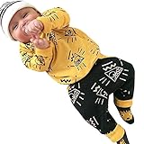 Tovadoo 子供服 ベビー服 男の子 トップス+ズボン セットアップ 長袖 秋冬 黄色 ピラミッド柄 可愛い カジュアル ファッション 部屋着 保育園