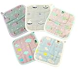 6重 ガーゼタオル ハンカチ 25CM ベビー 子供 幼稚園 保育所 ループ付 (5枚セット, 雲・魚・ヨット)