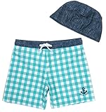 キッズ・ジュニア男児用スイムパンツ キャップ付き2点セット sw1673 130cm グリーンチェック