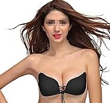 1PCS(Cup A)接着性の蝶の羽のシリコンのストラップレスバックスティックは目に見えないブラのプッシュアップブラストの胸パッド (黒)