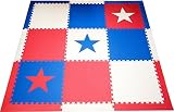 SoftTiles Stars Patriotic Interlocking Foam Large Children's Playmat Red White and Blue 78" x 78" [並