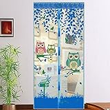 ドア用 網戸 タイプ マグネット 式 網戸 カーテン メッシュ 防虫 対策 ネット 経済的 快適 フクロウ 梟 (90 * 210cm,ブルー)