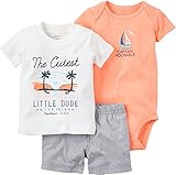 カーターズ carter's アパレル baby line 3点セット ロンパース Tシャツ ショートパンツ ホワイト オレンジ ブルー ストライプ 綿 121G504 【並行輸入品】 9ヶ月