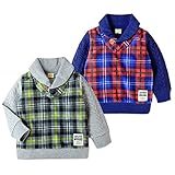 (ネイビー/90cm)ベビー服 男の子 トレーナー 長袖 Moujonjon ムージョンジョン 裏フリース チェック柄 ケーブル柄 ヘチマ衿 ワッペン装飾 男児 ベビー