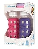 Lifefactory Baby Bundle Feeding Gift Pack with 9-Ounce Raspberry & Royal Purple Glass Bottles and Te