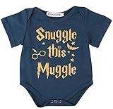 夏 ベビー　 Muggle プリント　半袖 ロンパース　可愛い　赤ちゃん　綿　Baby服 (6-12月, 青)