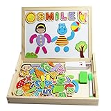 木のおもちゃ お絵かきボード 積み木 ホワイトボード 黒板 マグネット パズル 幼児 知育玩具 90枚ブロック付き