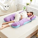 iDouillet 3way横寝枕 両面 本体(カバー付き) 多機能 妊婦抱き枕 洗える 妊婦枕 横寝 哺乳 U型妊婦枕 （ブルー + パープル）