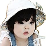 macaroni(マカロニ）ベビー キッズ帽子 カワイイ リボン付き 花柄 コットン リバーシブル ハット 熱中症対策 紫外線対策 (2 ホワイト)