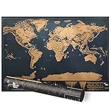 Scratch World Map, Proboths Portable Travel World Mini Scratch Map Luxury Black World Wall Map by Pr
