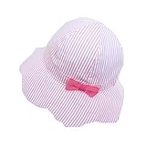 LeafIn ベビー 帽子 キッズ ハット 日よけ 紫外線対策 ベビーUVcut帽子 クロッシェ ストライプ リボン付き ブルトン チューリップハット ひも付き (XS, ピンク)