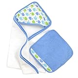 Just Born Just Bath Sea Brights Hooded Towel and Washcloth Set, Blue Whales by Just Born