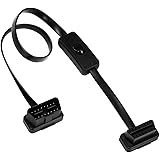 OBD2 スイッチ付き延長コード 16ピン 延長ケーブル 1本セット 車両診断 超薄型 取り回しを簡単に ケーブルの延長/電源の追加や切り替え フラット型 アダプタ コネクタ ブラック（長さ60cm）