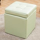 【安心して座れる強度構造スツール★たくさん収納！もちもちクッション座面】 1人掛け用 (完成品) ズレないフタ一体型 リラックス足乗せ椅子 収納ボックスチェア オットマン 傷防止フェルト付き グリーン色