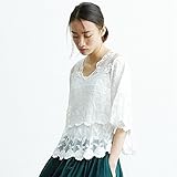 [XINXIKEJI]ブラウス レディース 春秋 ｖネック 5分袖 スプライス レース シンプル きれいめ 体型カバー 普段 通学 旅行 ワンサイズ ブルー ホワイト グリーン レッド