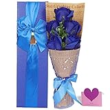 Yobansa 枯れない花ソープフラワー ギフトボックス 誕生日　母の日　記念日　先生の日　バレンタインデー　昇進　転居など最適としてのプレゼント (5個の青いバラ)