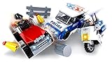 Brickland City Police Pursuit Building Bricks Set Patrol Car and Police Motorcycle、Crooks Vehicle wi