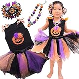 ハロウィン キッズ 衣装 フルセット 【 ネックレス ＆ ヘアクリップ セット 】 ＜ トップス ＆ ハロウィンカラー スカート 上下 ＞ 5T