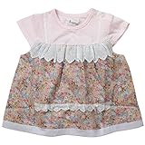 《初夏盛夏対応》(日本製) Pample Mousse(パンプルムース) 針抜き天竺&布帛ローン小花柄フレンチ袖オーバーブラウス 80cm /PK NO.DP-72209