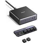 UGREEN 卓上急速充電器 200W Type-C 6C2A 8ポート PPS/PD3.0/QC4+規格対応 電源ケーブル付き 縦型省スペース | UGREEN 充電器 マグネット式 ケーブルクリップ 6本固定 配線整理 4.5mm/3.5mm 太