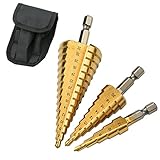 JWKZone 穴あけステップドリル 3本セット チタンコーティングドリル HSS鋼 収納ポーチ付き