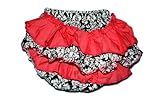 BubuBibi Baby Cloth Diaper Cover/Ruffles/Petti Bloomer -WHITE AND BLACK DAMASK WITH PINK RUFFLES - S