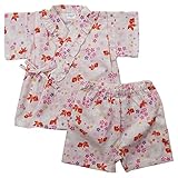 《盛夏 甚平》(ジンベイ) 日本製ベビー女児 サザンクロス生地金魚総柄衿フリル甚平スーツ 80cm/ピンク NO.OG-75552