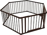 ネビオ 木製オートクローズドア付ベビーサークル 6枚パネル (ダークブラウン)