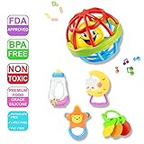 Rattle Teether Setベビーおもちゃ、Godr 4pcs Teetherハンドルand Rattle Play Toy Set幼児幼児用Rattlesボールおもちゃ付きBest新生児ベビ