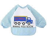 漫画防水赤ちゃんビブキー絵柄スモックブルー車、1?3年