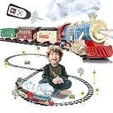 リモコンとUSB充電バッテリー付きトレインセット - スチーム機関車 エンジン - 電気トレイントイ ライト&サウンド付き - カーゴカーと電車の線路おもちゃ 対象年齢3 4 5 6 7 8歳以上 子供用
