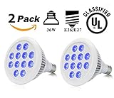 Derlights 36W 青色光 LED電球 植物育成 サンプランター 水耕栽培ランプ 室内用 口金E26 LED 植物育成用ランプ　プラントライト 園芸 (二つ ふたつ)