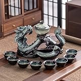 茶こし付きセラミックティーポット 半自動ティーセット マジックティーポット 8カップグラデーションカラー (グラデーションドラゴン- A)