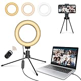 LEDリングライト 6 インチ 3色モード 11段階調光 LED 三脚 スマホ 360度回転可能 USB給電 Bluetoothリモコン W