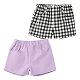 (ニッセン) nissen キッズ ストレッチ ツイル ショートパンツ ２枚組 ラベンダー ＋ 黒系 （ ギンガム ） 身長 140 cm