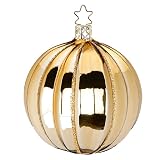 【100032】 クリスマスツリー オーナメント ドイツ INGE-GLAS MANUFAKTUR ボールオーナメント ストライプ アンバーゴールド 7.5cm