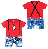macaroni（マカロニ） ベビー 男の子 半袖 まるでセットアップ Tシャツ ロンパース (2　95cm, 2　レッド)