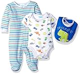 BON BEBE 可愛い恐竜柄　カバーオール　ボディースーツ　ビブ　3点セット　サイズ70～80　【並行輸入品】