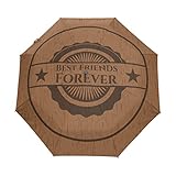 naanle Best Friends Foreverレトロ木製Auto Open Close折りたたみ式耐風傘