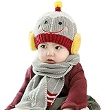 YY-Shop ベビー帽子 マフラー 二点セット 男の子 女の子 新生児 秋冬 ニット キッズ帽子 キャップ かわいい 子ども ニット帽子 防寒 耳まであったか 耳あて 笑顔 防風 （0~2歳） (2