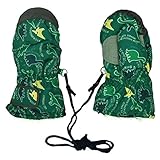 アスナロ（グローブ） スノーミトン ベビー 男の子 きょうりゅう プリント 手袋 防寒 紐付3-4才 グリーン