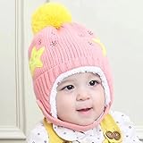 Kayiyasu ベビー帽子 子ども用キャップ ニット帽 裏起毛 耳あて付き 裏ボア ポンポン付き 耳カバー 女児防寒帽子 男児キャップ 021-yezz-030(フリーサイズ ピンク )