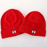 MORGEN SKY 綿100%ニット帽 親子お揃い ニットキャップ スタイリッシュ 毛糸 (S（頭周り：46-52cm）, レッド)