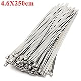 ILS - 100 pieces 4.6X250mm Ball Lock Metal Stainless Steel Zip Ties Wrap Strap