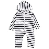 ベビー服　男の子 女の子 ユニセックス　ロンパース　長袖クリスマス ストライプ プリント (0-6ヶ月, ブラック)
