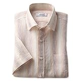 [ユナイテッド] 半袖シャツ メンズ フレンチリネン (M, ピンクストライプ)