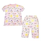 (ピンク/80cm)ベビー服 女の子 パジャマ 半袖 HELLO KITTY ハローキティ 上下組 綿100％ 楊柳素材 7分丈パンツ お腹が出ない 脇ボタン付 チェック柄 後ろマチ 女児 ベビー